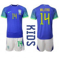 Koszulka piłkarska Brazylia Eder Militao #14 Strój wyjazdowy dla dzieci MŚ 2022 tanio Krótki Rękaw (+ Krótkie spodenki)